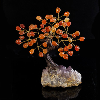 Carnelian Qtz Gem Tree on Amethyst Cluster Base