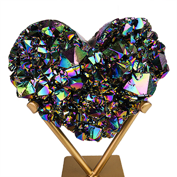 Rainbow Aura Cluster Heart on Metal Base