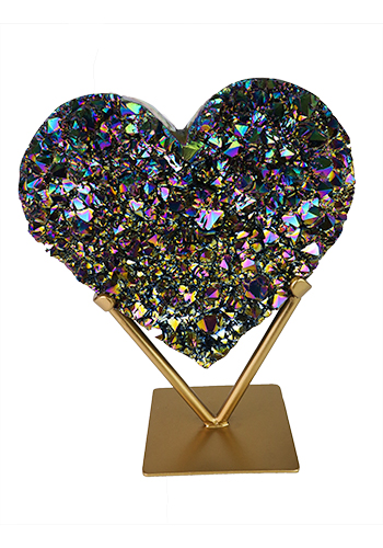 Rainbow Aura Cluster Heart on Metal Base