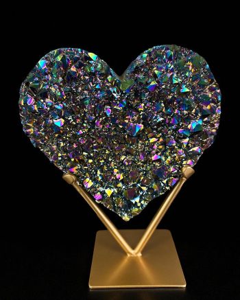 Rainbow Aura Cluster Heart On Metal Base