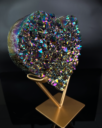 Rainbow Aura Cluster Heart On Metal Base #2