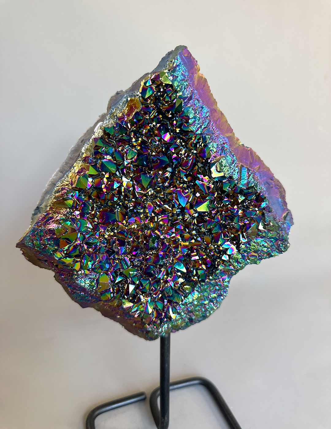 Rainbow Aura Cluster On Metal  Base