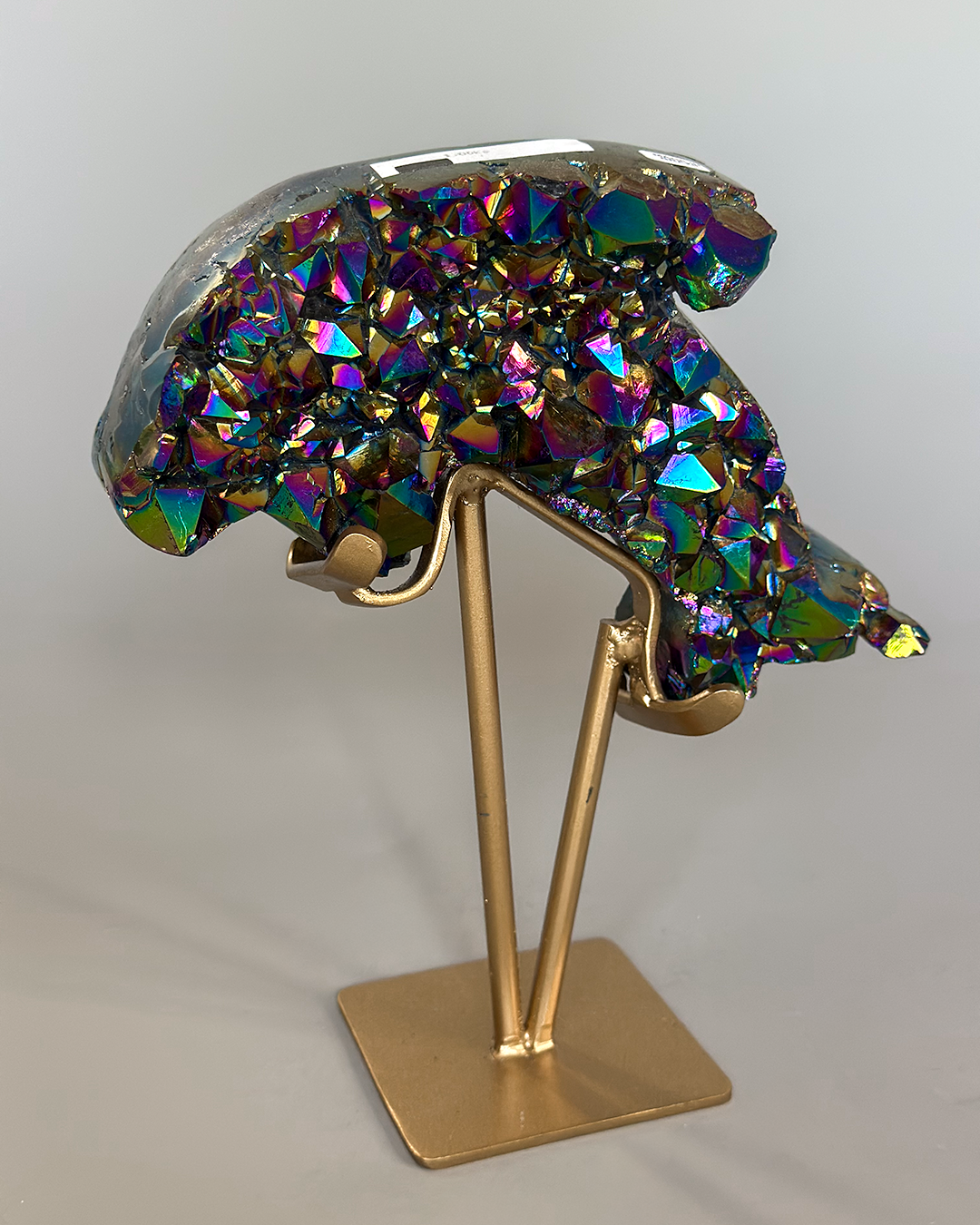 Rainbow Aura Cluster  Dolphin On Metal  Base