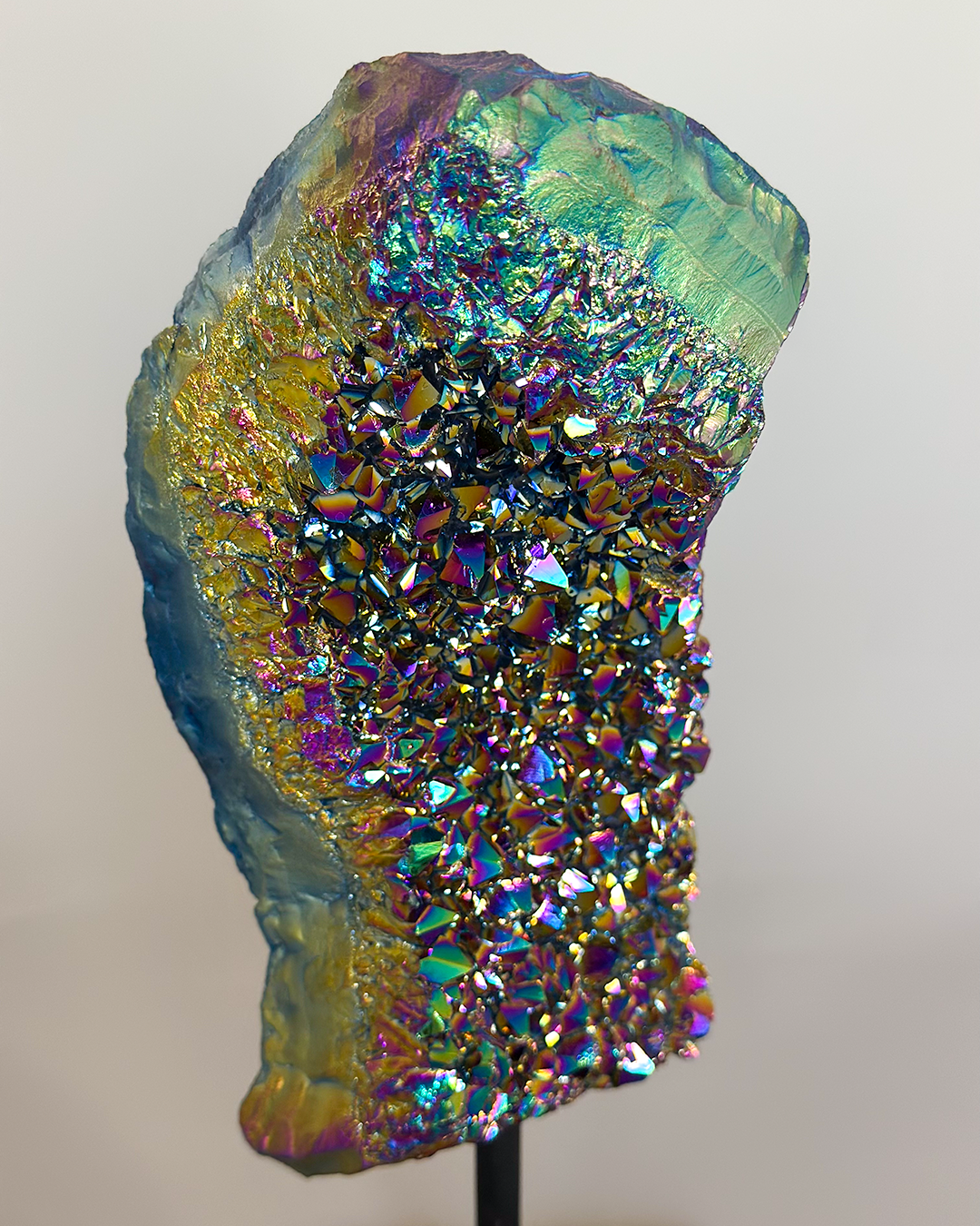 Rainbow Aura Cluster On Metal  Base