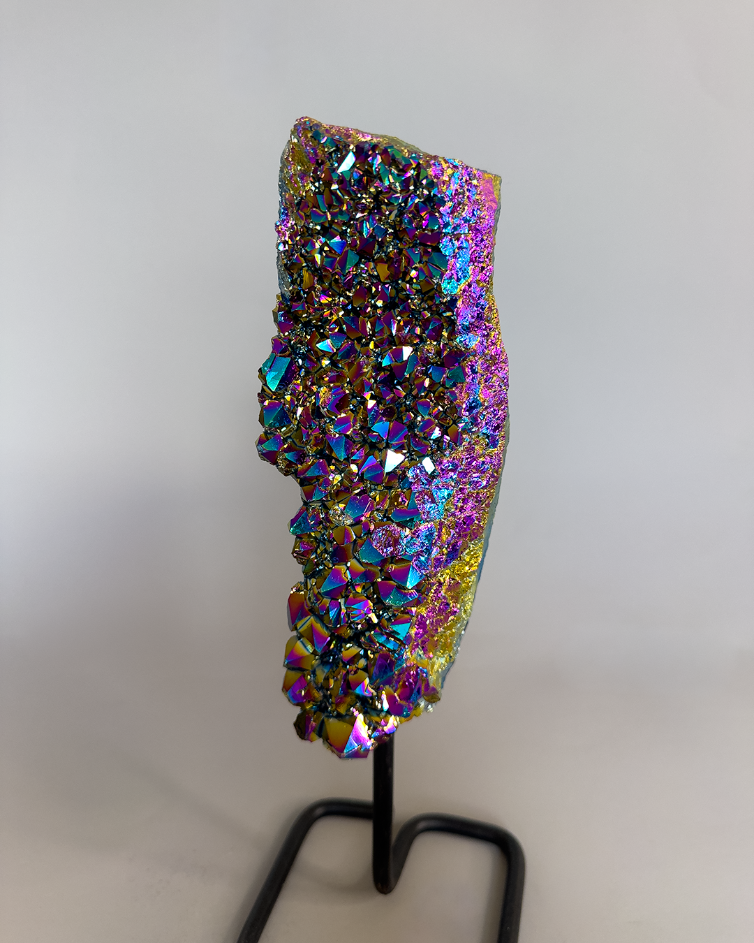 Rainbow Aura Cluster On Metal  Base