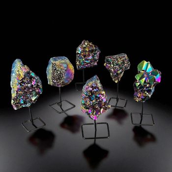 Rainbow Aura Cluster on Metal Base Small 6 Pack