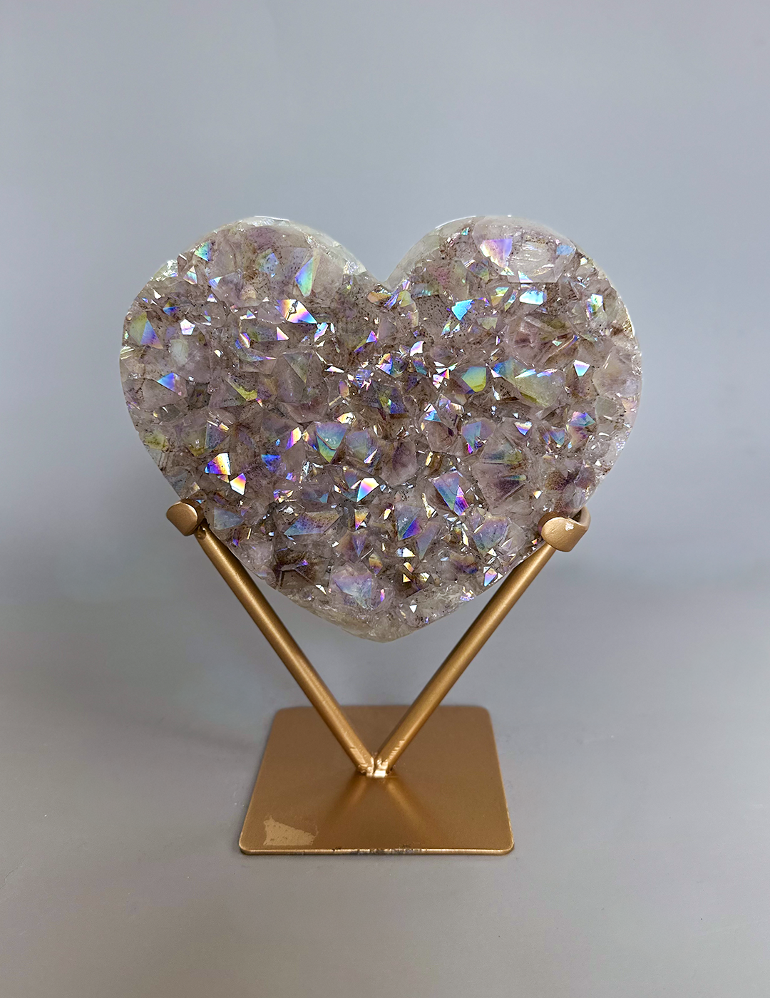 Angel Aura Heart Cluster on Metal Base
