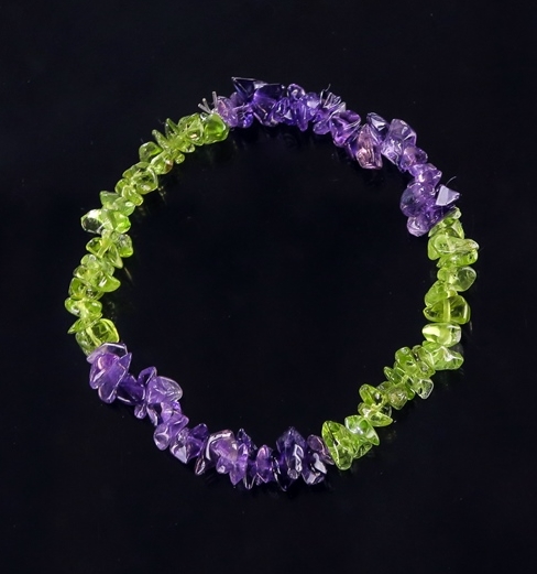 Amethyst  and Peridot Chip Bracelet